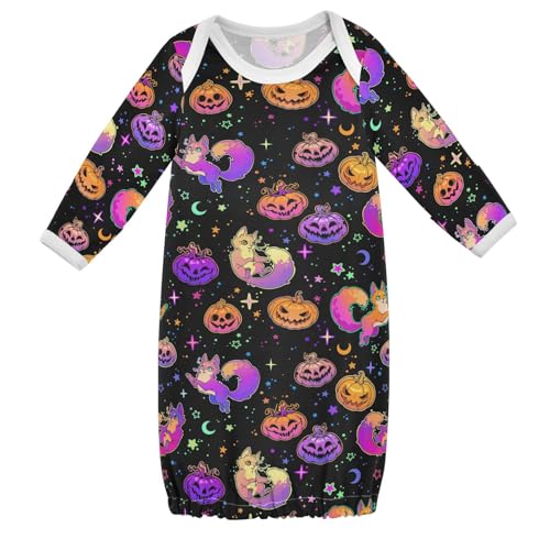 WIFIU Cute Colorful Pumpkins Cats Baby Girls Boys Sleeper Gown Cotton Nightgown Long Sleeve, Halloween Psychedelic Star Moon Baby Nightdress Sleeping Clothes for Newborn 6-12 Months Multicolor