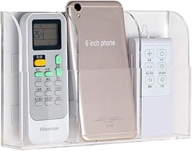 Bigger Acrylic Remote Control Holder Wall Mount Storage Box with Middle Compartment for Apples TV/Cable Remote, Organizer for Hotel/Spar/Restaurant/School/Hospital- 3 Compartments -Transparent