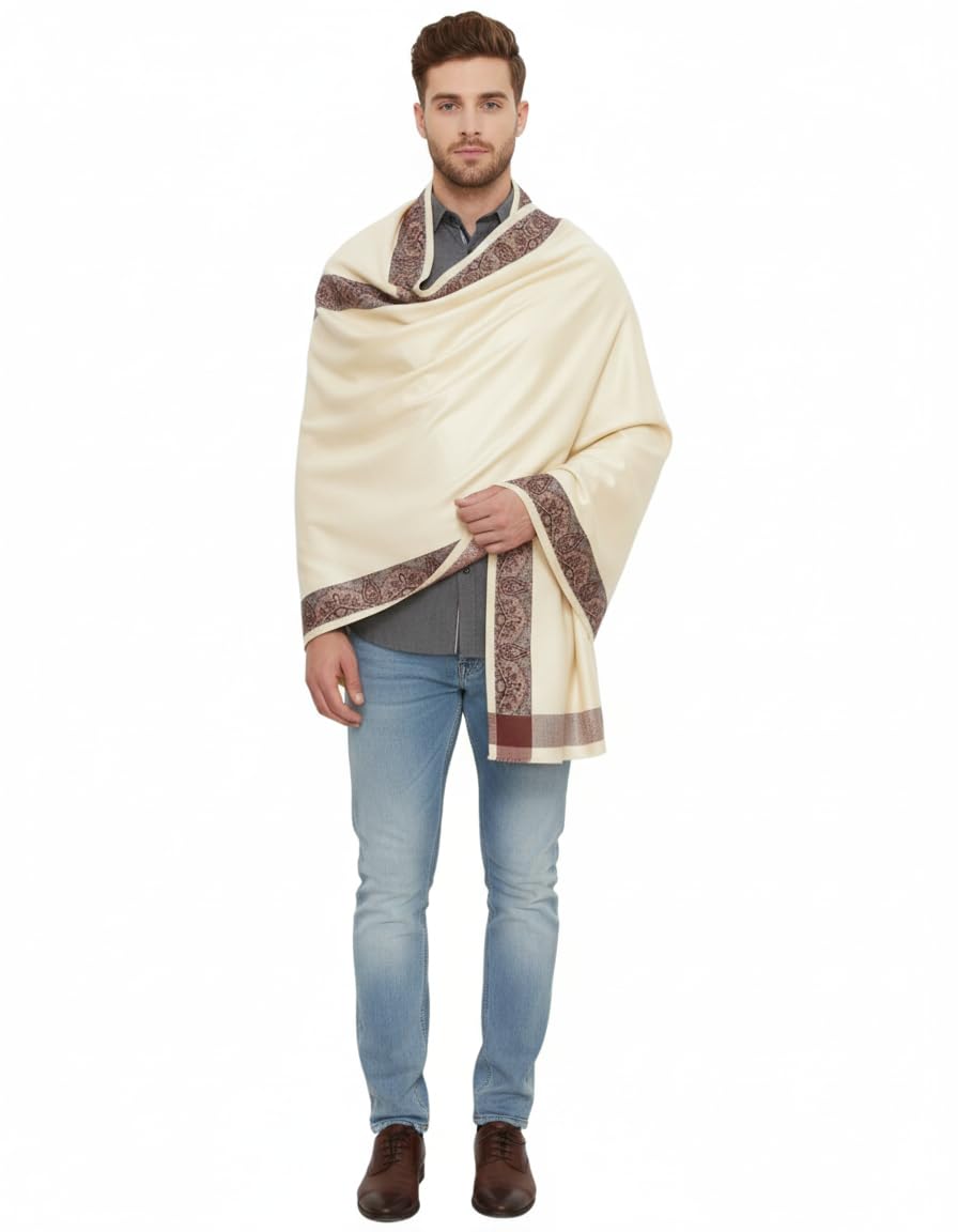 KAVIM Dark Cream Wool Self Design Men's Shawl KA-SWL-25-picture-20