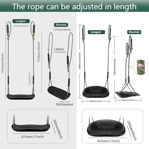 Image of Heavy Duty Swing Seat, Toddler Swing & Anti‑Slip Flat Swing Seat with Adjustable Ropes, Outdoor Backyard Playground Swingset Accessories, Black