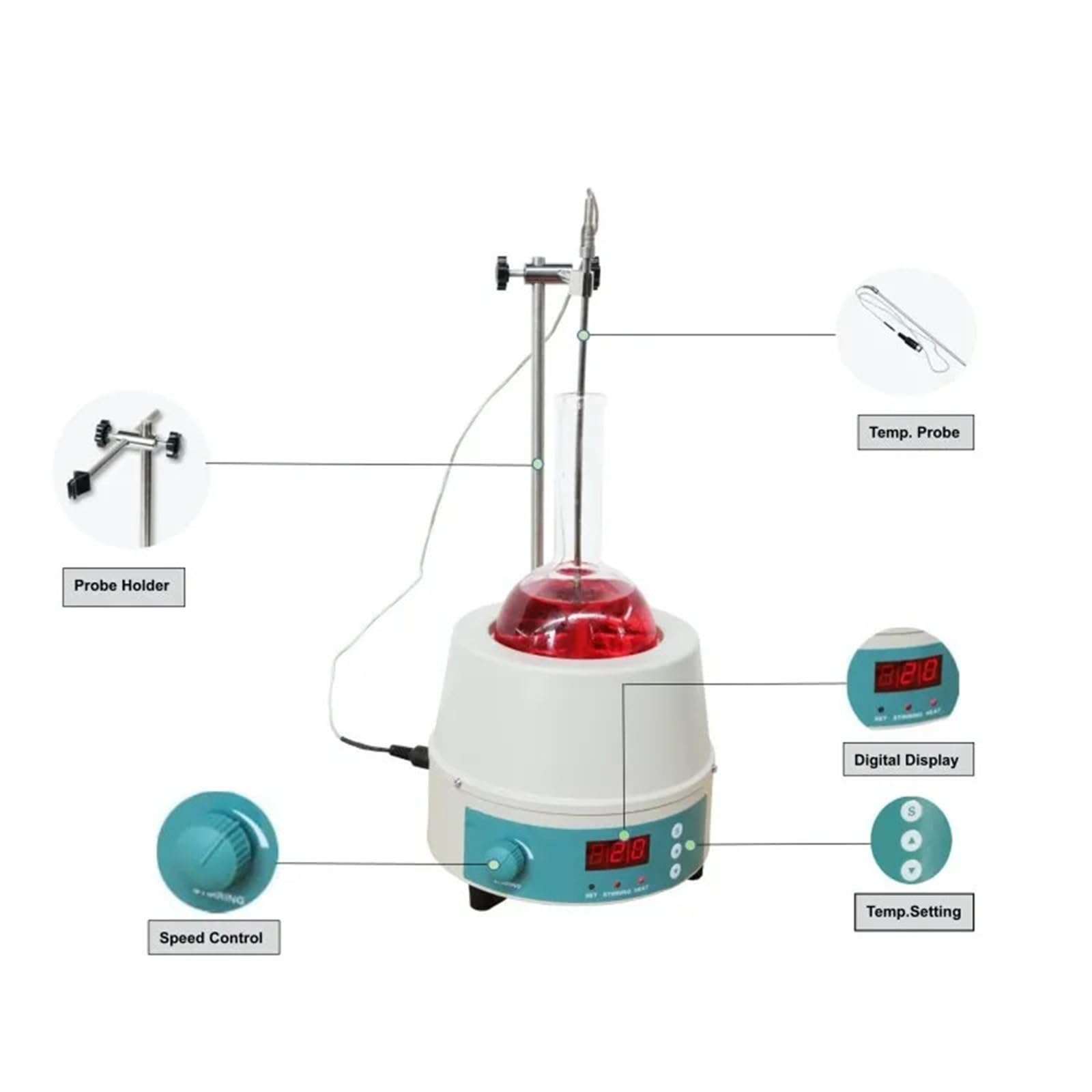 Genérico Agitador magnético, Pantalla Digital para Laboratorio Escolar, Equipo de Manto Calefactor con agitación, 50 ml 100 ml, para Laboratorio (50 ml) (1 100 ml)