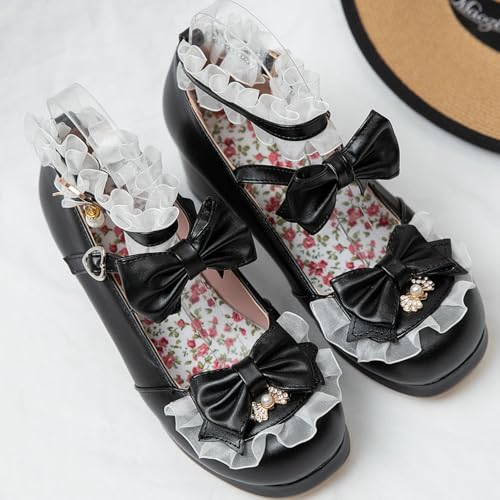 Women Cute Lolita Shoes Platform Mary Janes Kawaii Strappy Ankle Strap Sweet Pumps Lace Cross Tied Dress Pumps4
