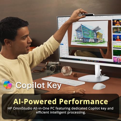 Image of HP OmniStudio 23.8 inch Full HD All-in-One Desktop, Intel N150 Processor, 8GB DDR5, 288GB Storage (128GB UFS+160GB Docking Station Set), Intel Graphics, Copilot Key, FHD Camera, WI-FI 6, Win 11, White