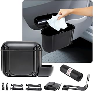 Upgraded Car Trash Can with Lid & 5 Types Mounting Clips,Push-on Car Trash Bin with Trashes Bag for Garbage Storage,Versatile Cars Garbage Can for Side Door/Chair Back