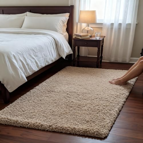 Image of Carpet for Hallway, Kitchen, and Modern Interiors, Cozy Shag Runner for Living Room, Entryway & Office Decor Size 3x5 feet Beige