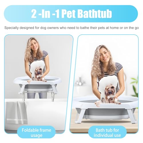 2-in-1 Hundebadewanne mit ablauf, Tragbare Klappbare Hundewanne, Faltbare Katzendusche, bis 15 kg, für kleine Hunde und Katzen, Haustierwanne (Grau)