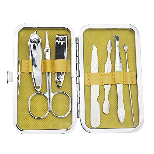 爪切りセット・爪きり・はさみセット 毛抜き・あま皮取り・眉はさみ・耳かき・ グルーミングキット・ 専門的・ステンレス製 ・つめきり・7 点セット・ツメヤスリ (イエロー)