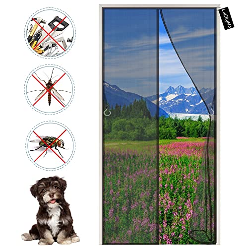 Mosquitera Puerta Magnetica 120x210cm Cortina Mosquitera Puerta Exterior - Cierre Magnético de Arriba a Abajo para Puertas de Salón Balcón Corredor - Negro Cover