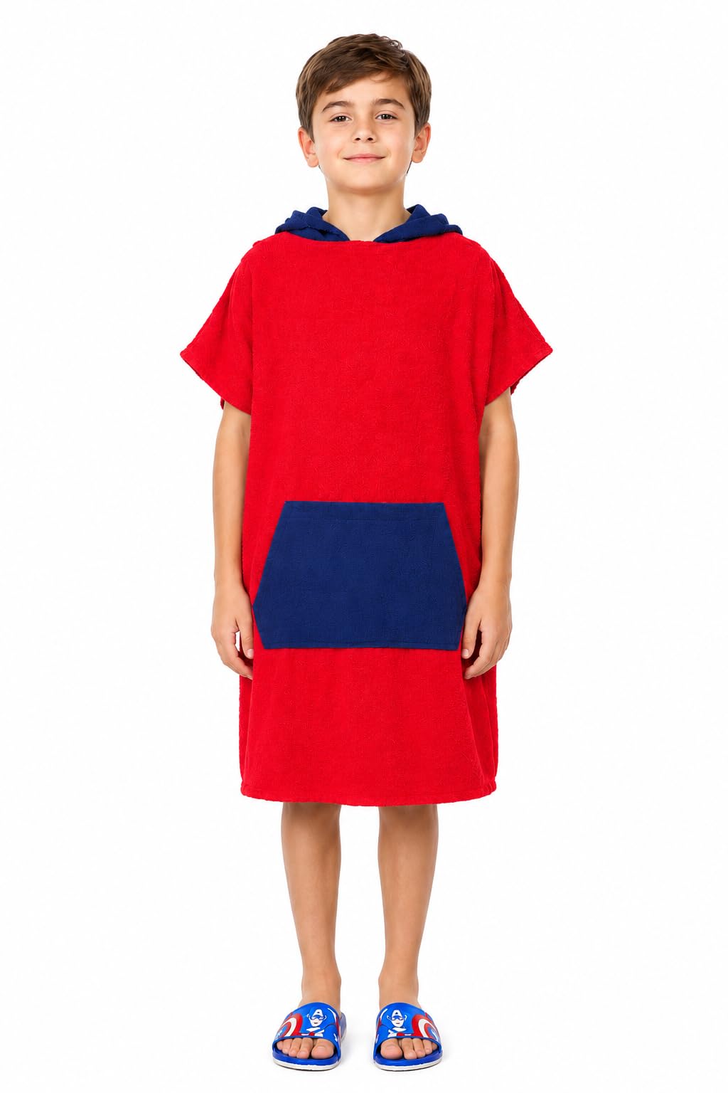 ALLEN &amp; MATE Kids Hooded Towel Poncho, 100% Cotton Swim Cover-Up, 6-13 Yrs