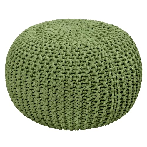 COTTON CRAFT Round Dori Pouf - Cotton Braid Cord Cable Knitted Ottoman - Foot Stool - Footrest...