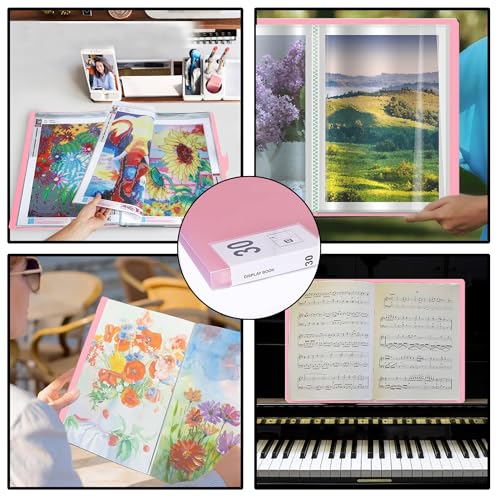 Image of SKRYUIE A3 Diamond Painting Storage Book - 60 Diamond Painting Capacity, 30 Page Protectors, 17.2x12.8 inches, Portfolio Folder for Presentation and Organization - Pink