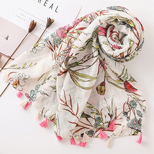amokk Boho Floral Scarf for Women Lightweight Fashion Hijab Head Scarves with Tassels3