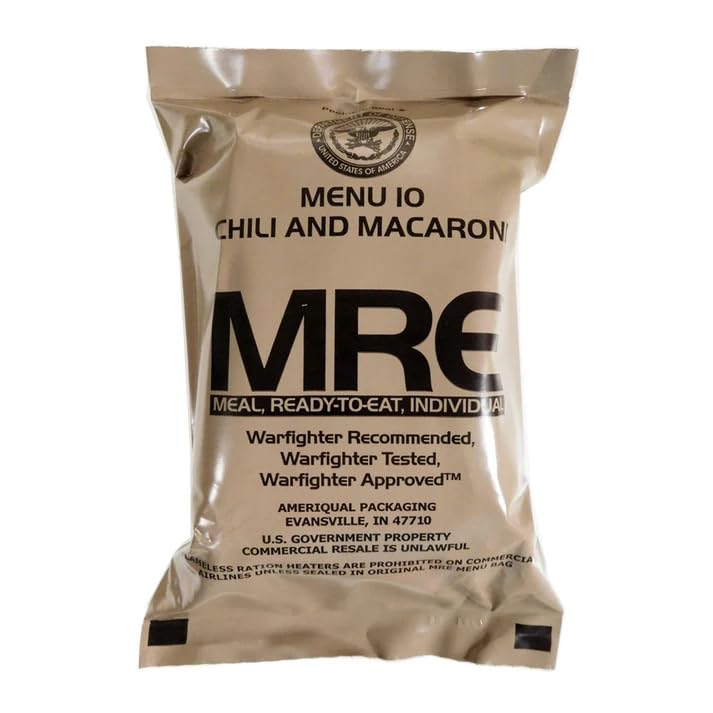 Military MRE Single Meal Inspection Date May 2025 or Newer(Chili & Macaroni)