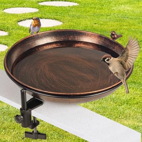 Qipade Deck Mounted Bird Bath, Deck Bird Bath with Adjustable Sturdy Clips, Outdoor Bird Baths for Attracting Birds, Garden Decor Cover