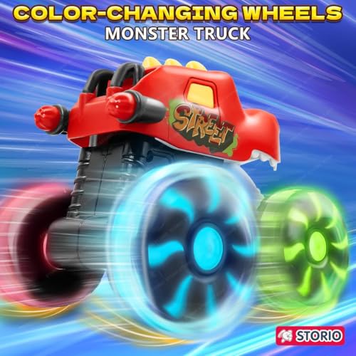 Image of Storio 3 Pack Dinosaur Car Toys, Press & Go Dino Monster Truck Set with Light Up LED Wheels, Friction Powered, for Kids 2-8 Years, Birthday Gift