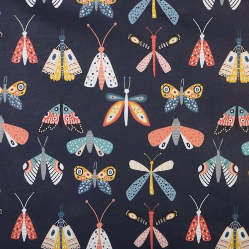 Kt KILOtela - Tela Loneta Estampada Digital, Half Panamá Algodón, Decoración, Tapizar, Cojines, Manteles, Ancho 140 cm, Largo a elección de 50 en 50 cm, Mariposas, Libélulas, Multicolor