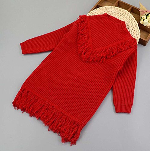 Girls' Solid Color Heart-Shaped "Tassels" Warm Knitted Pullover Sweater2