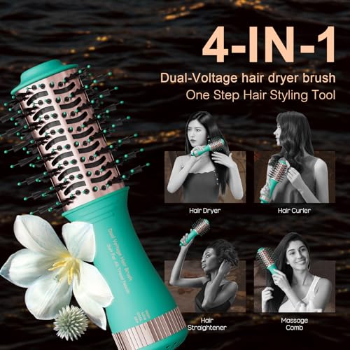 Image of Travel Blow Dryer Brush, Dual Voltage Hair Dryer Brush - Cepillo Secador De Cabello 2 inch Oval Size Hair Curler & Straightener Portable Mini Hair Styling Tools (Auto Dual Voltage & No Converter Needed)
