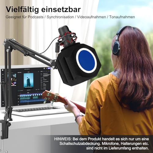 GDPONRM Mikrofon-Windschutz Pop-Filter Isolationskugel, Akustik für Aufnahmestudios Mikrofon, schallabsorbierender Schaumstoff fünfseitiges Abdichtungsdesign zur effektiven Reduzierung von Geräuschen