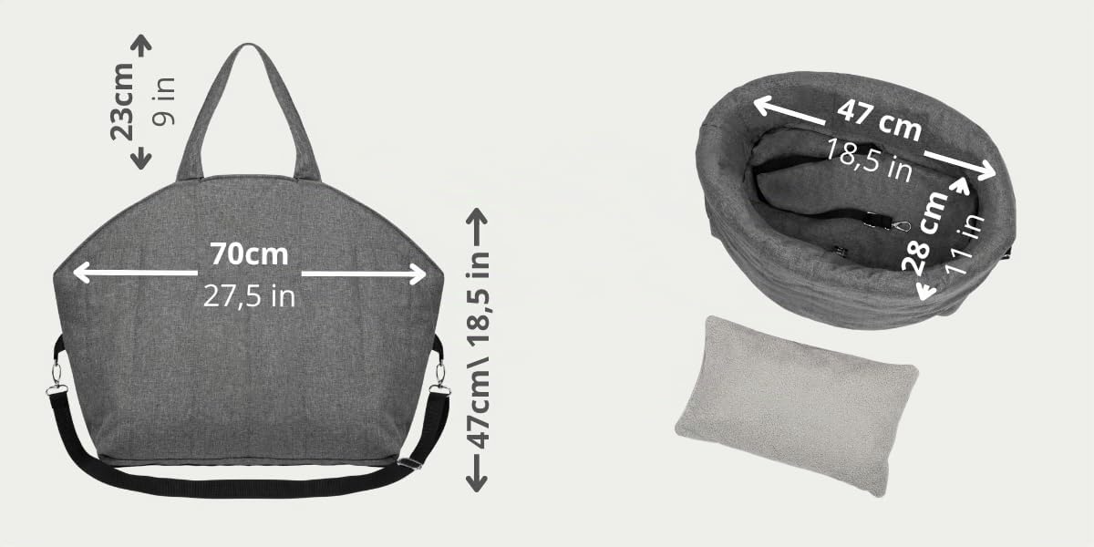 3in1 Hundetasche & Transportbox – Autositz, Reisebett & Tragetasche für kleine Hunde & Katzen – Handgefertigt in der EU – Waschbar mit Kissen (Grau)