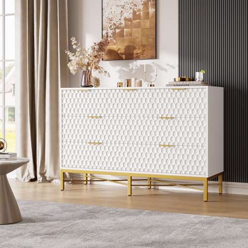GarveeHome Modern 7 Drawer Dresser for Bedroom, Chest of Drawers for Closet with Deep Drawers and Wide Top, Long Wooden Dresser for Living Room, Hallway, White