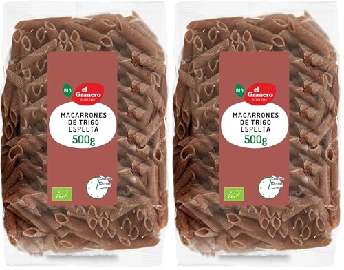 El Granero Integral - Macarrones de Trigo Espelta Integral BIO - 500 g - Alto Contenido en Nutrientes - Propiedades Digestivas - Sensación de Saciedad - Aptos para Veganos (Paquete de 2)
