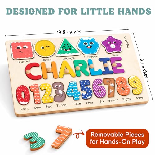 Image of Personalized Name Puzzle for Toddlers 1-3, Custom Wooden Name Puzzle with Numbers and Shapes, 18 Art Sets, More Than Any Other, Baby Name Puzzle, Personalized Baby Gifts