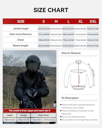 RIDEIRON Motorradjacke Herren Winter CE Class A mit Schulter- und Ellenbogenpolstern(CE-2),herausnehmbarem Innenfutter winddichtem Motorradschutz Schwarz-M