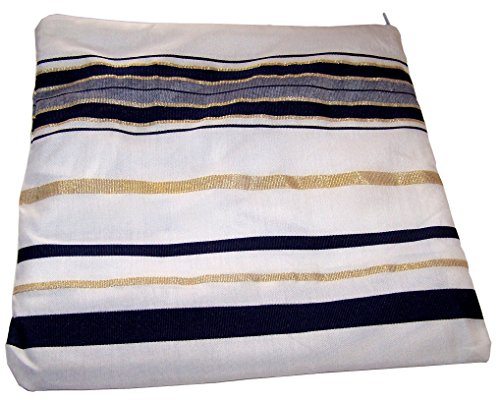 Holy Land Market Men's Messianic Tallit Bag for Acrylic Tallit/Prayer Shawl (11x11 in) - Dark Blue with Gold Lines