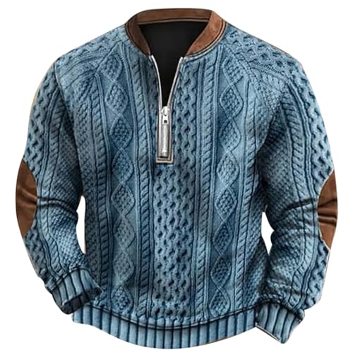 Generisch Pullover pour homme Grande taille Décontracté 3D-Impression numérique Tricoté Pull à demi-fermeture éclair Capuche Sweat à capuche Mike, bleu...