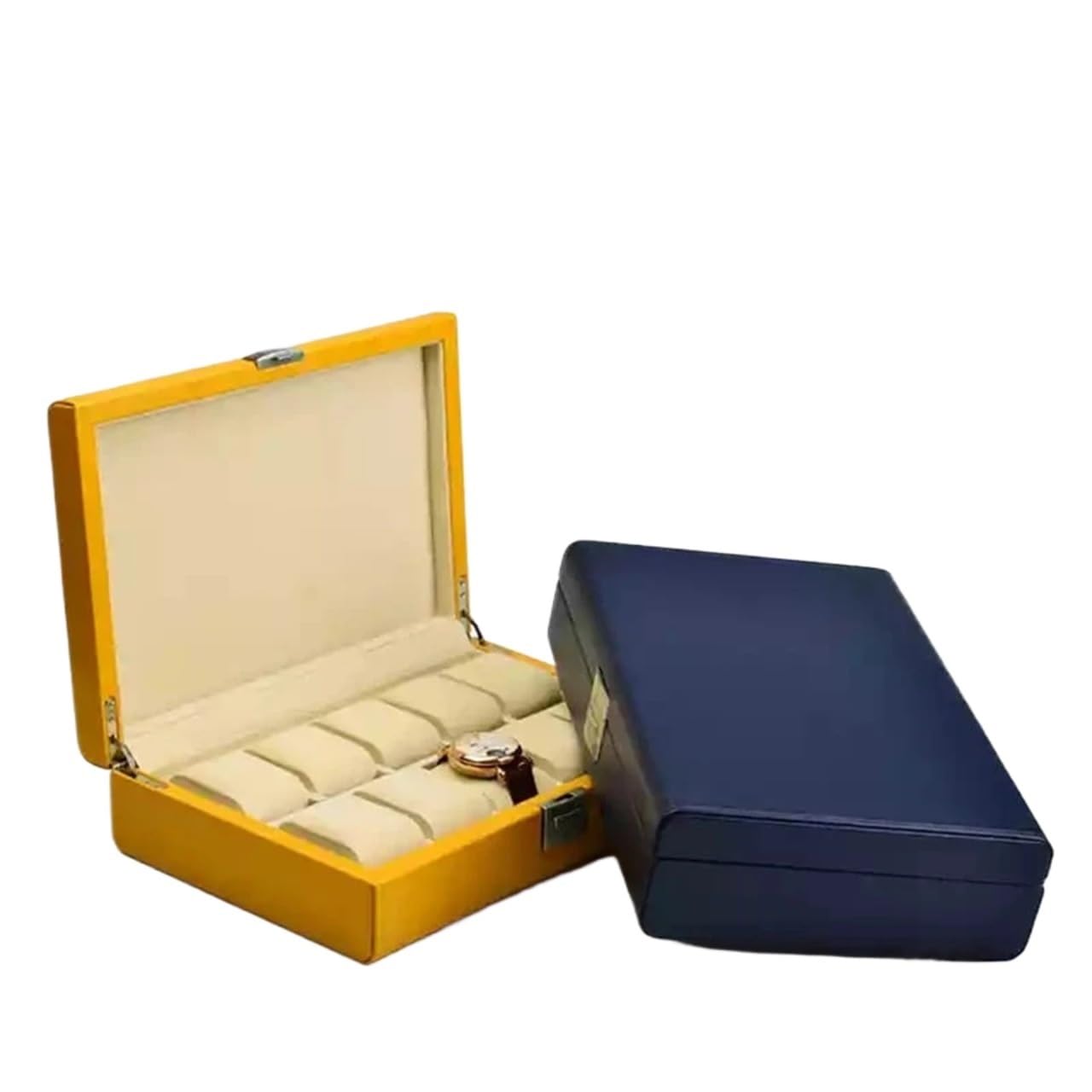 Porta Orologi Legno Scatola organizer for orologi in pelle con 10 slot | Custodia blu for display da uomo con supporto for lucchetto