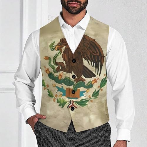 Mexico U.S. Flag Vintage Suit Vest for Men Slim Fit Tuxedo Waistcoat Button Down V Neck Business Dress Coat4