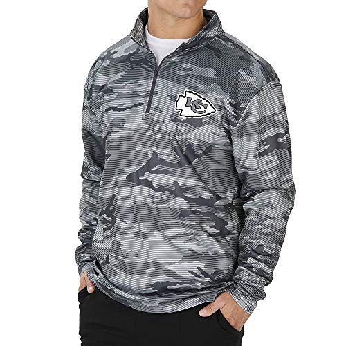 Zubaz NFL Kansas City Chiefs Men's Lines Poly Fleece 1/4 Zip Jacket, Gray, Medium
