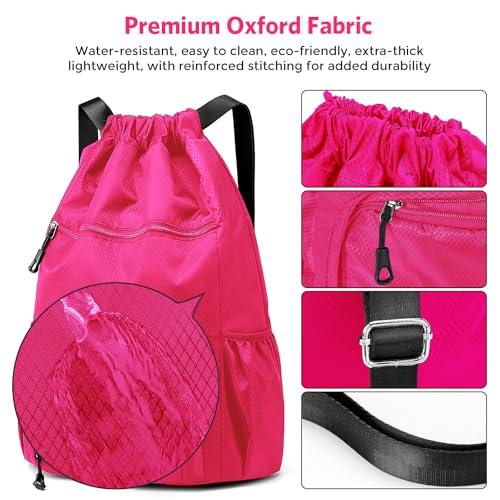 Image of Sports Drawstring Backpack Gym Sack with Shoe Compartment, Durable Oxford Fabric, Wet-Proof Pocket, Water-Resistant Cinch Bag for Men & Women, Foldable & Spacious Athletic Sackpack for Travel Fitness