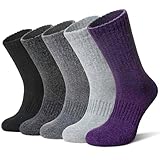 Merino Wool Socks For Women Hiking Winter Boot Thermal Warm Thick Cozy Work Crew Socks 5 Pairs (Purple/Grey/Black)