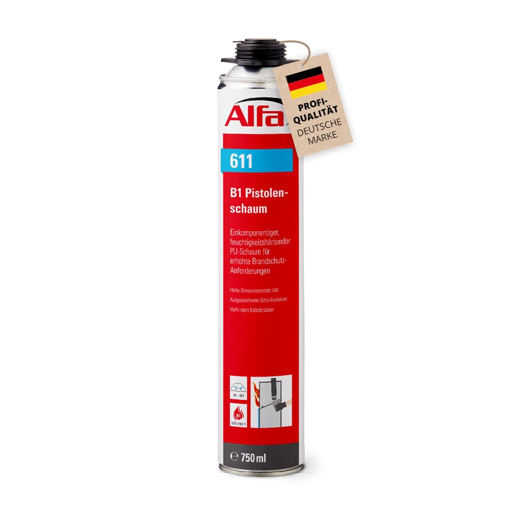 4x Alfa B1 Pistolenschaum (1K) 750 ml Profi-Qualität einkomponentiger, feuchtigkeitshärten B1-Brandschutzschaum schwer entflammbar