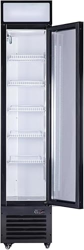 Refrigerador comercial de bebidas, refrigerador de 6 pies cúbicos pequeños delgados de una sola puerta de vidrio con estantes ajustables de luz LED,