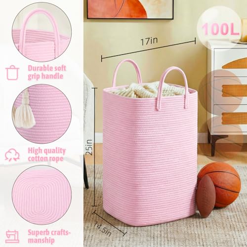 Image of Artfeel Laundry Basket,Woven Cotton Rope Laundry Hamper,100L Versatile Storage for Dirty Clothes,Baby Toys,and Blankets in Bathroom, Nursery,and Living Room