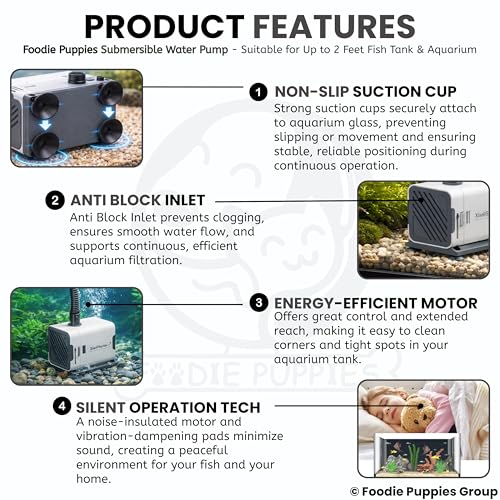 Image of Foodie Puppies Aquarium Water Pump - XQP-500 | 6W Power | 500L /H Flow Rate | 0.9m Max Lift | Ultra Silent Submersible Pump for Fish Tank, Pond, Aquarium, Hydroponics and Water Fountains