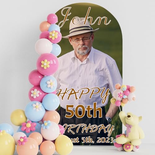 Mrsivrop Personalized Spandex Arch Cover - Wedding Arch Backdrop Cover Fit Round Top Backdrop Frame Stand, Arch Backdrop Cover for Birthday, Theme Party, Wedding (7.2ft, Birthday Style-1)