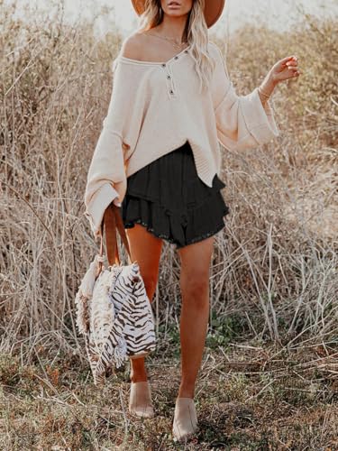 Image of Aoudery Flowy Shorts for Women Casual Boho Ruffle Tiered Skorts High Waist Mini Skirts Golf Tennis Crochet Shorts
