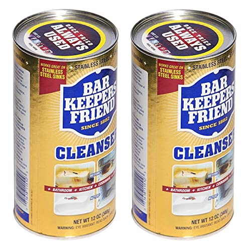 Bar Keepers Friend Powder Cleanser 12 Oz - Multipurpose Cleaner & Stain Remover - Bathroom, Kitchen & Outdoor Use - For Stainless Steel, Aluminum, Brass, Ceramic, Porcelain, Bronze And More (2 Pack) #TOP2