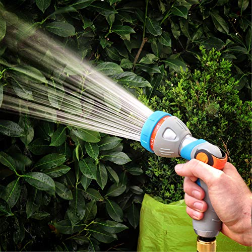 Grüntek Metal Garden Hose With 7 Jets/Nozzles And Quick Connector - Multifunctional Hand Spray Gun With Adjustable Water Strength - With European Quick Connector #TOP4