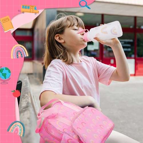 Image of Eccliy Rainbow Toddler Backpack with Leash 12'' Daycare Diaper Bag with and Water Bottle for Girls Preschool Kindergarten Backpack Gifts with Adjustable Shoulder Straps with 2 Large Pockets
