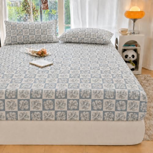 Image of VOMZER King Size (72x78) 300 TC Soft Cotton Feel Microfiber All Around Elastic Fitted Double Bedsheet with 2 Pillow Covers | Box Flower