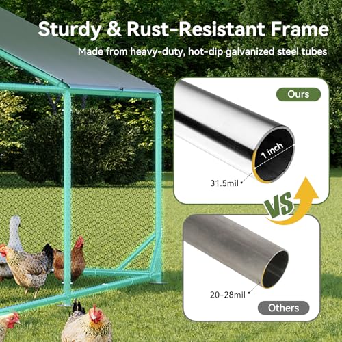 Image of Aoxun Metal Chicken Coop, Outdoor Chicken Runs for Yard with Cover, Spire Roof Hen House Enclosure with Security Lock, Walk-in Cage Peak Hen House for Yard Farm (10x13x6.4 FT)