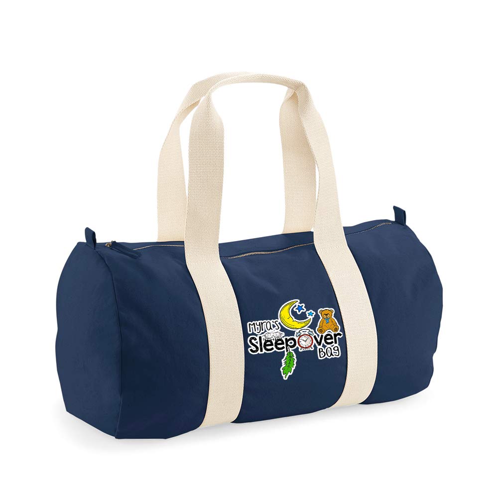 Personalised Any Name's Sleepover Bag Unisex Barrel Bag Holdall Zip Sports Bag Duffle Bag. (French Navy)