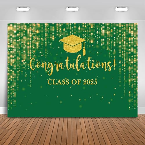 Mocsicka Class of 2024 Backdrop Green Gold Glitter Bokeh Graduation Party Background 2024 Congrats Grad Prom Party Cake Table Decoration Photo Booth Props (10x7ft)