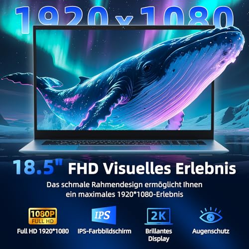 Liuord Laptop 18,5 Zoll 16GB RAM 256GB SSD, AI Unterstützung Notebook Core i3 (bis zu 3,9 GHz), 8000mAh Akku, Win 11, WiFi 6… – Ansicht 2