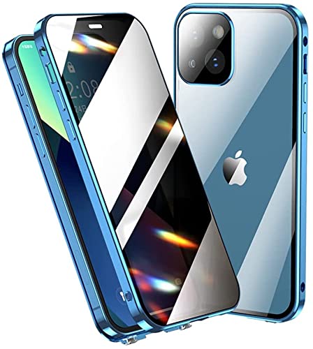 AWH Anti Peep Case for iPhone 13 Pro with Privacy Screen Camera LensProtector, Double Sided Buckle Safety Lock, 360 Full Body Clear Glass Cover, Metal BumperCase, (Sierra Blue, iPhone 13 Pro)